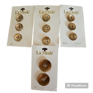 VTG LA MODE Gold Four Hole Metal Buttons 7/8" and 5/8"